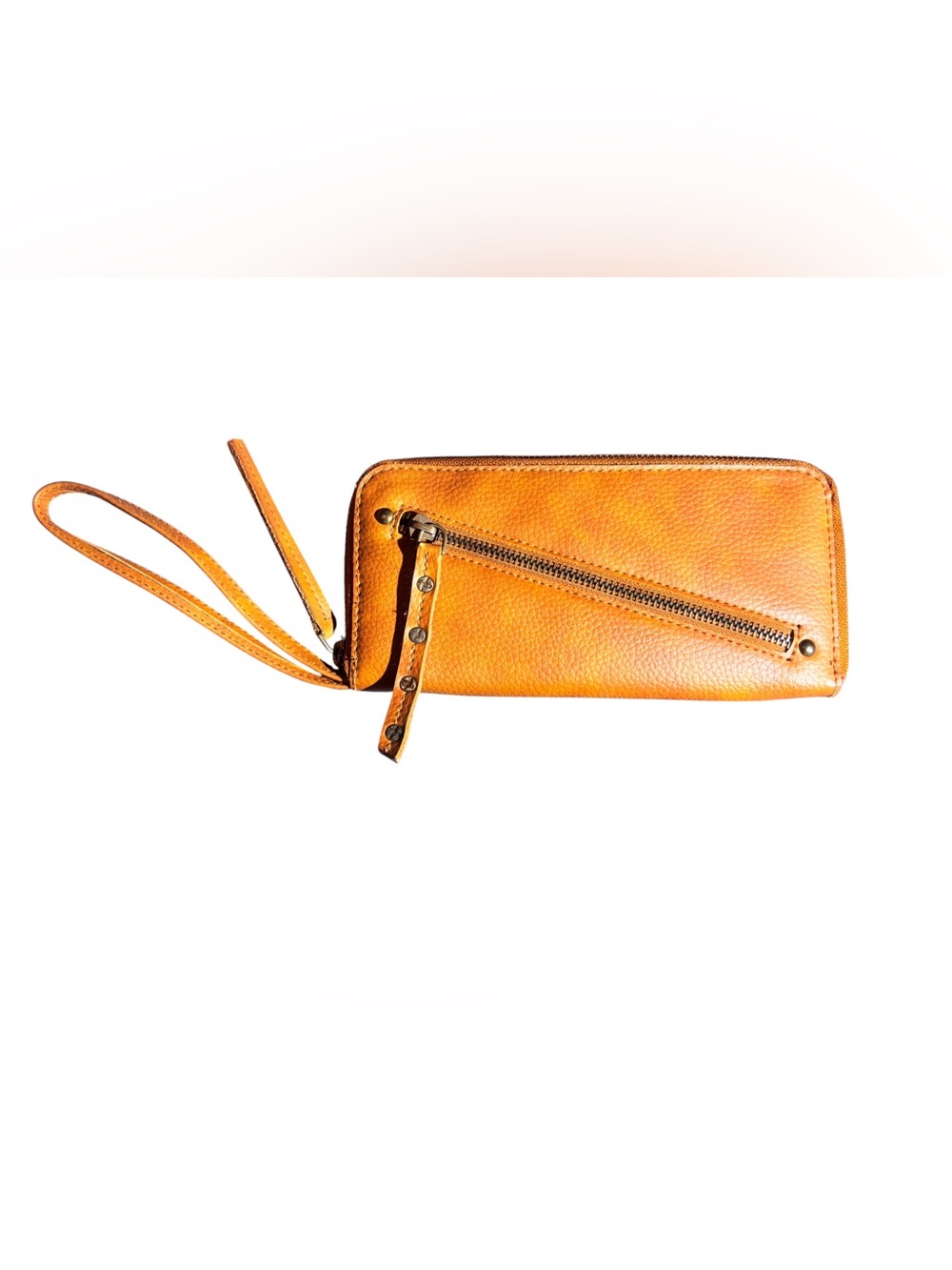 Free People Vegan Leather Zip Around Wristlet Wallet Tan Cognac Boho